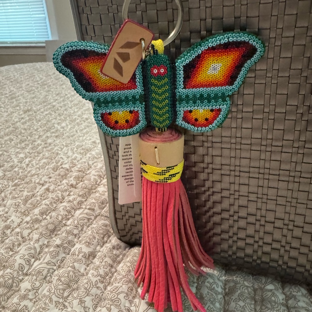 Consuela Metallic Woven Tote Bag with Colorful Strap - Silver with tassel. - Picture 6 of 11